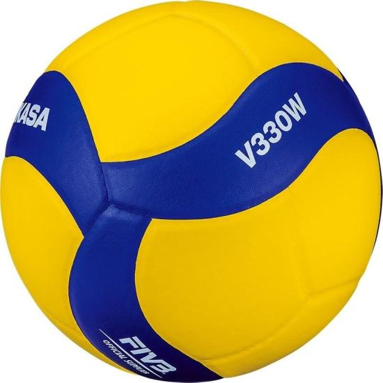 Мяч волейбольный MIKASA V330W, р.5, 18 пан., оф. парам. FIVB,клееный, бут.кам, желто-синий —  спортивная экипировка | Acrobat24.ru 
