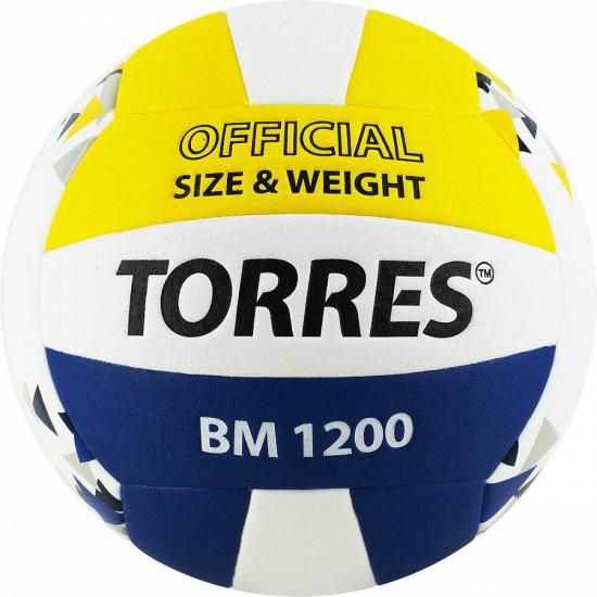 Мяч волейбольный TORRES BM1200 арт.V42035, р.5, клееный, бут.кам, бел-син-желт —  спортивная экипировка | Acrobat24.ru 